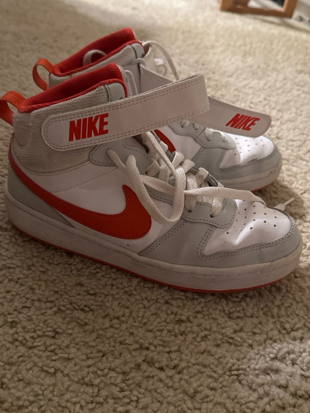 Nike Kids White and Orange Mid-Top Sneakers